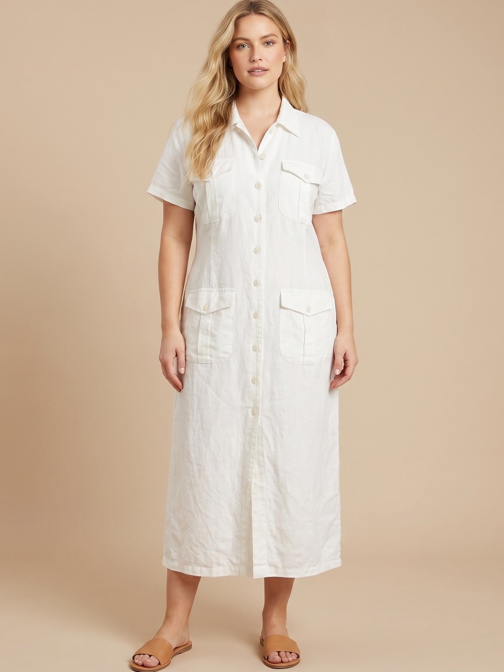 VINTAGE ZOEY & BETH Ivory Midi Shirt Dress